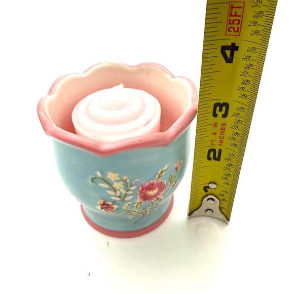Yankee Candle Cottage Floral Votive Tea Light Holders Set of 2 Ceramic Blue Pink - Picture 9 of 10